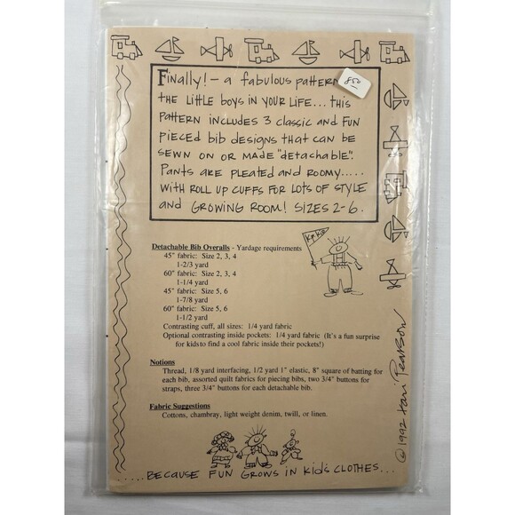 Vintage KP Kid's & Co Detachable Bib Overalls Pattern Boys Sizes 2-6 UNCUT - Picture 2 of 2